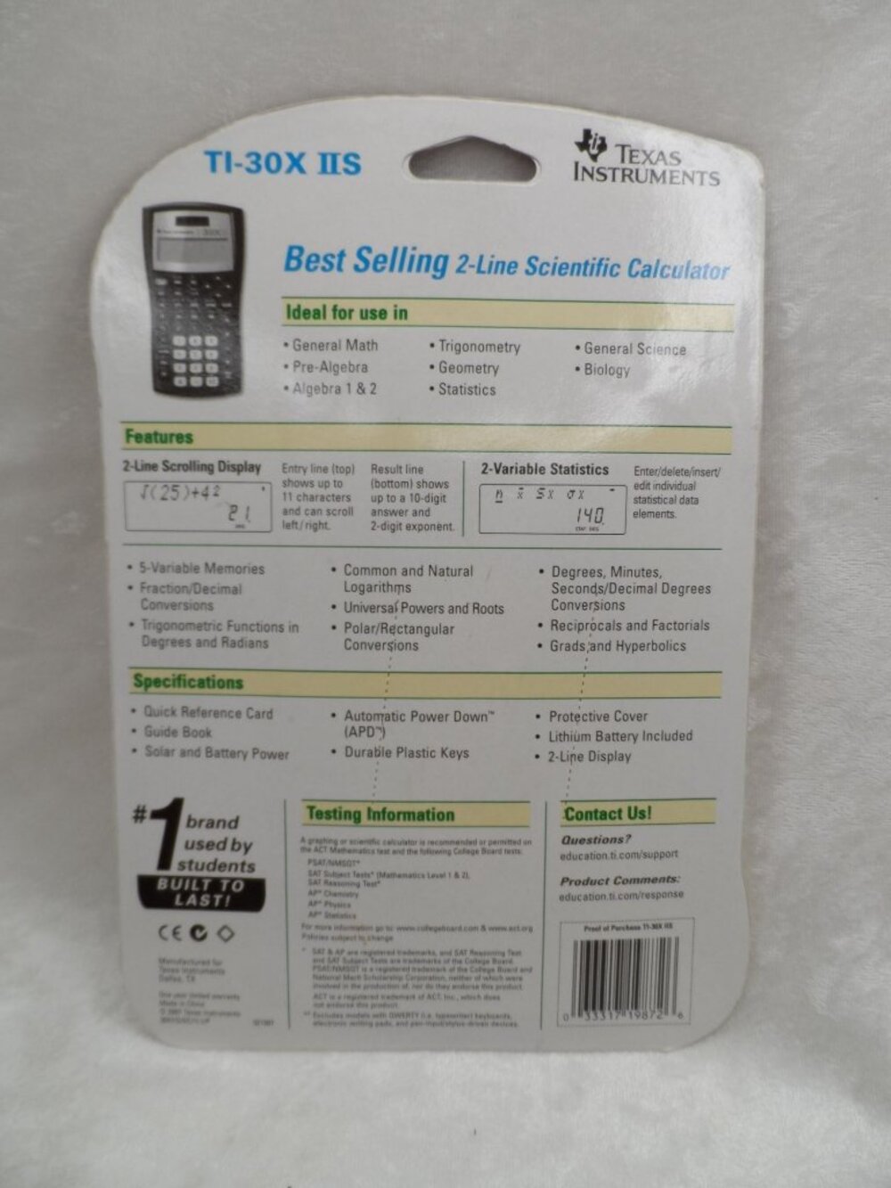 Texas Instruments TI-30XIIS Scientific Calculator Black 2-Line NEW - Picture 3 of 3